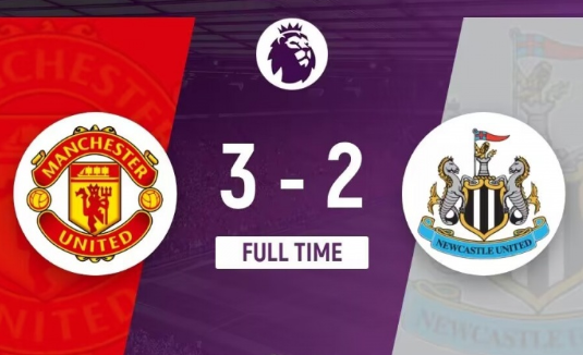 英超-曼联3-2纽卡止2连败 梅努破门霍伊伦建功