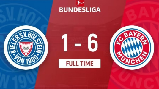 德甲-基尔主场1-6惨负拜仁，穆夏拉闪击，凯恩帽子戏法