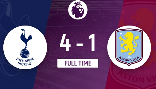 英超-热刺4-1逆转战胜维拉 索兰克双响孙兴慜送助攻