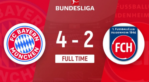 德甲-拜仁4-2战胜海登海姆不败领跑 穆西亚拉替补双响